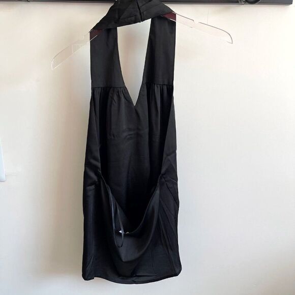 Superdown Revolve Black Halter Satin Blouse Tank Top Medium - Picture 5 of 8